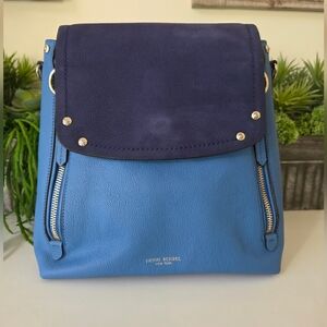 Henri Bendel Convertable Backpack In Pebble Grain Leather Periwinkle-Navy Suede